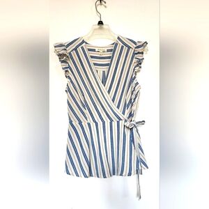 Monteau Peplum Striped Blouse Size Large